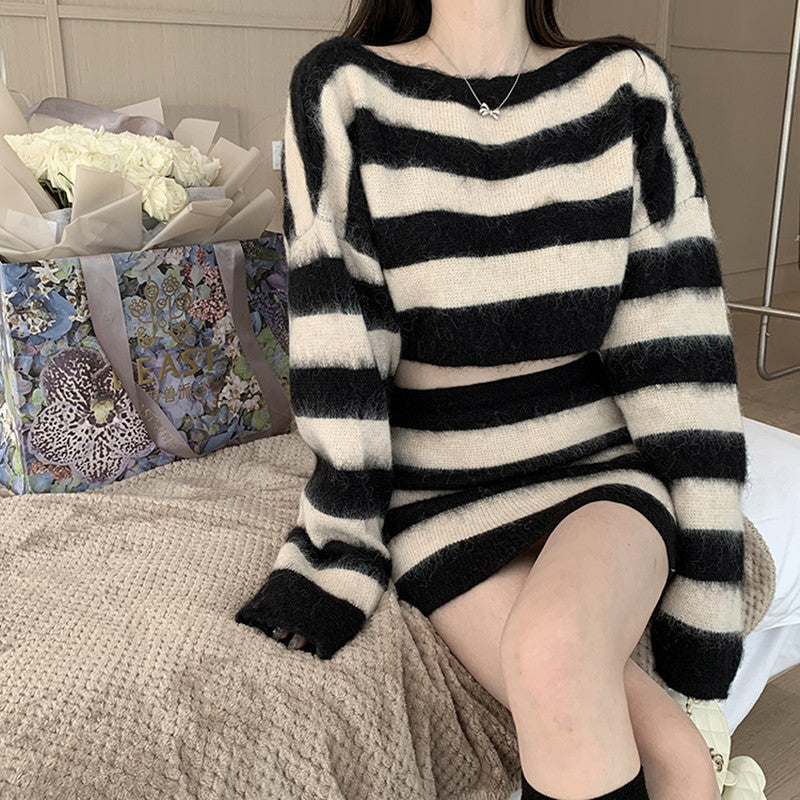 Autumn Winter Design Wool Color-Block Striped Suit