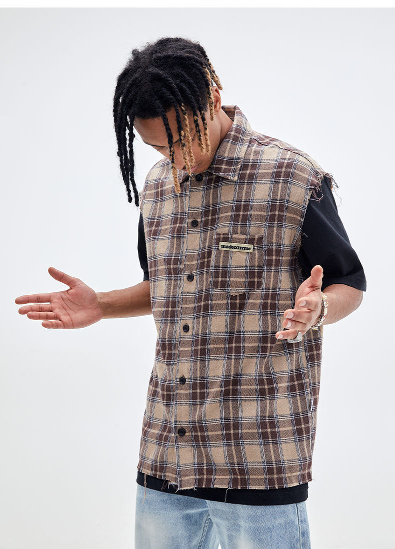 Street Retro Plaid Lapel Casual Shirt