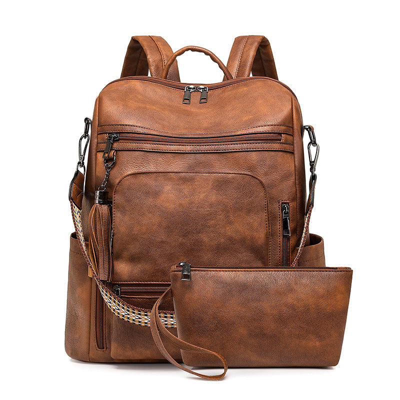 Large Capacity Pu Retro Contrast Color Backpack