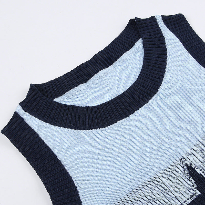 Star Contrast Color Vest Sleeveless Slimming Short Top