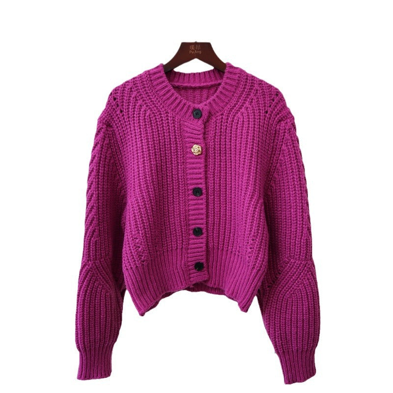 Tykt Strikket Design Sense Niche Sweaterjakke Løs Rund Hals Langærmet Temperament