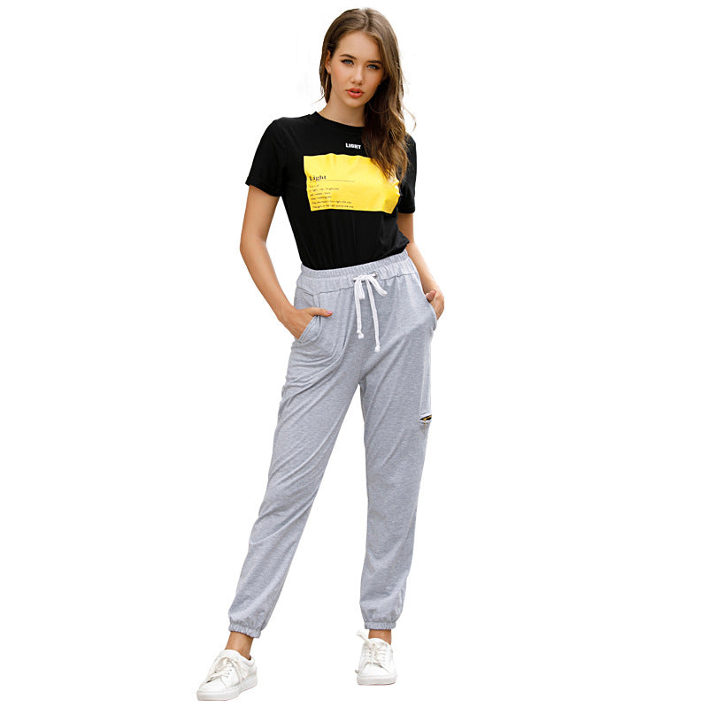 New Solid Color High Waist Loose Sling Casual Sports Pants Female