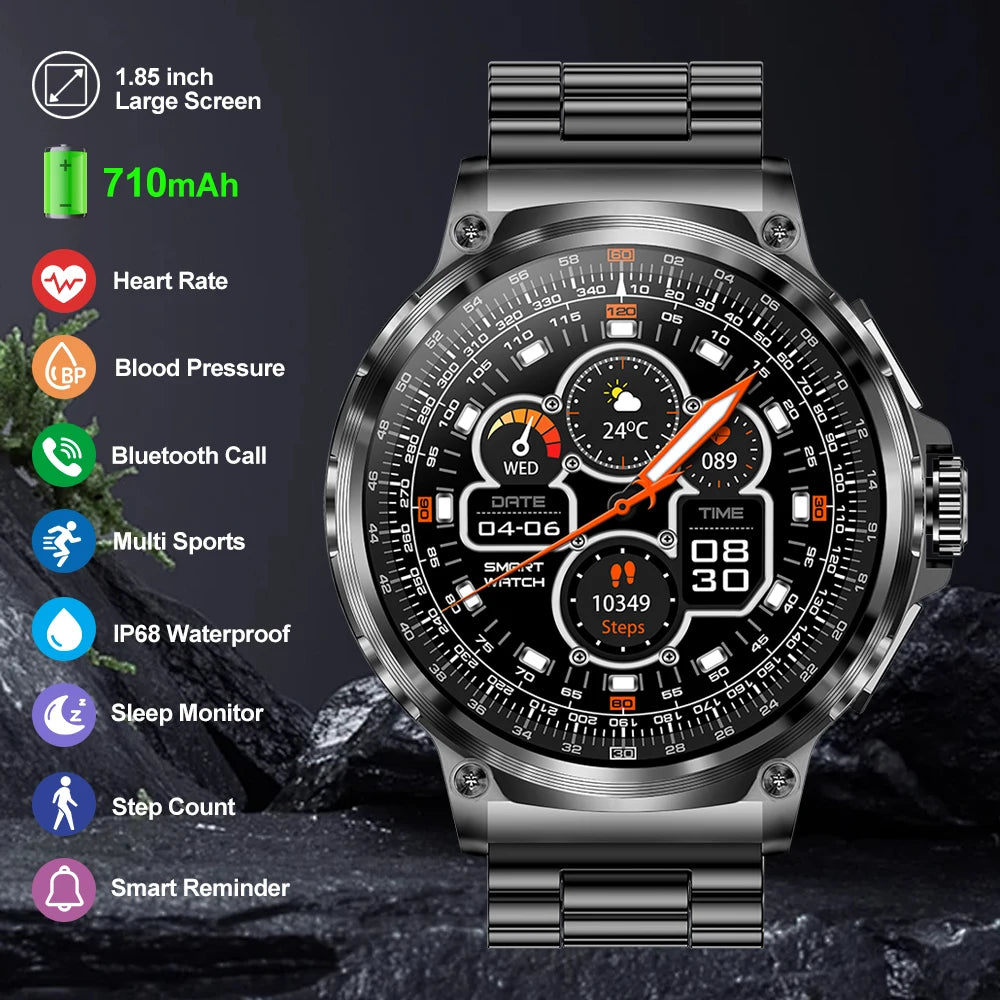 1.85 Inch HD Display Smart Watch for Men Make Answer Call 710Mah Battery Heart Rate Blood Pressure Business Style Smartwatch