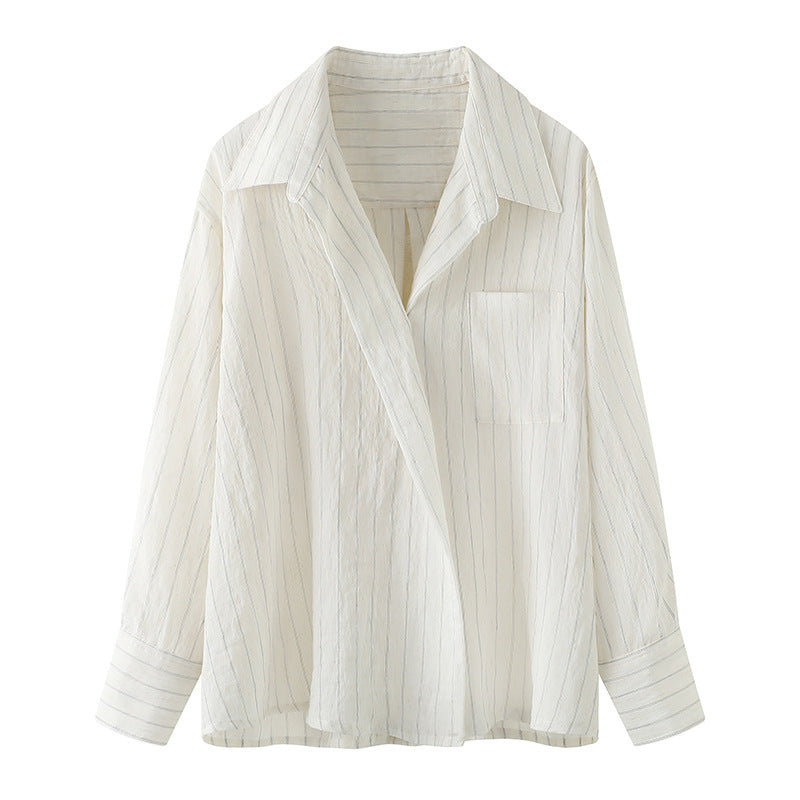 Autumn New Elegant Striped Patch Pocket Shirt Top For Women
