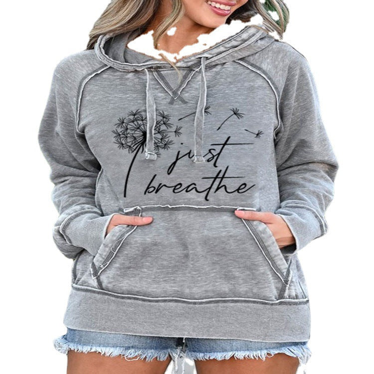 Just Breathe Dandelion Print Hooded Sweatshirt