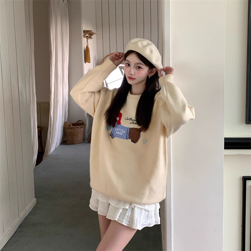 Women's Puppy Embroidered Knitwear Sweater