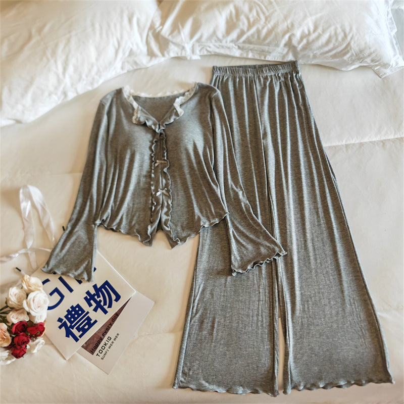 Womens Springautumn Long-sleeve Lightweight Pajama Set