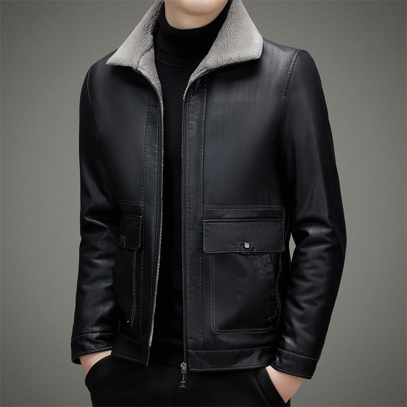 Men's Fashion Casual Polo Collar Fleece-lined Thickened Warm Coat