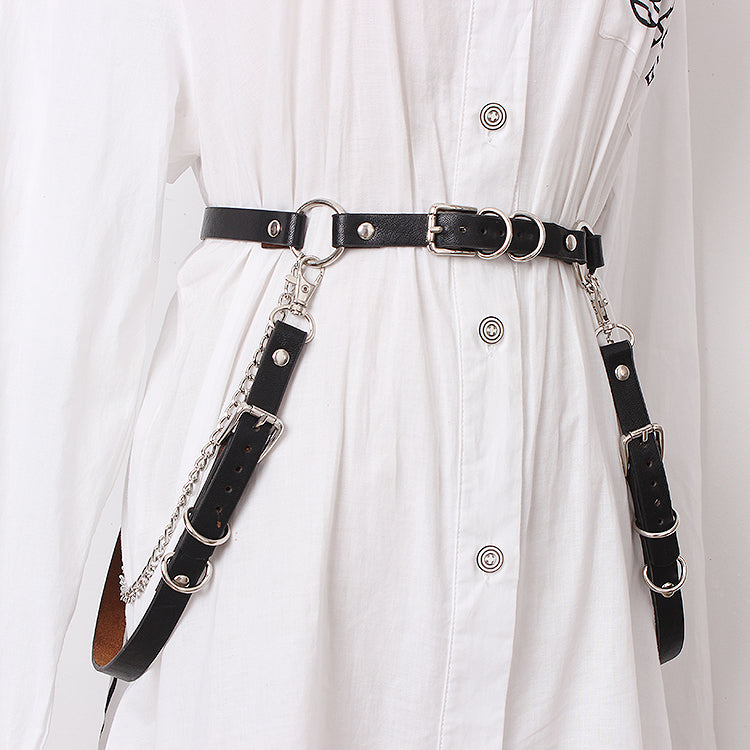 Women's leather belt chain waist chain