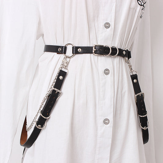 Women's leather belt chain waist chain