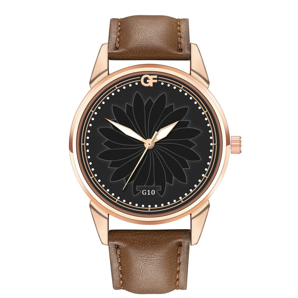 GF stainless steel leather quartz watch
