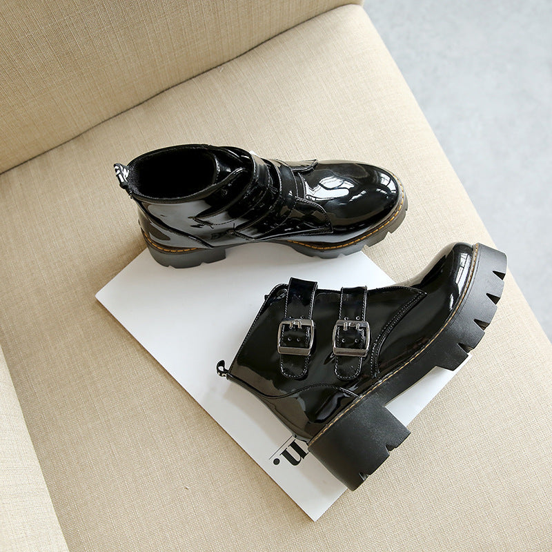 College Style Women's Boots With Square Heel Mid-heel Low-top Martin Boots