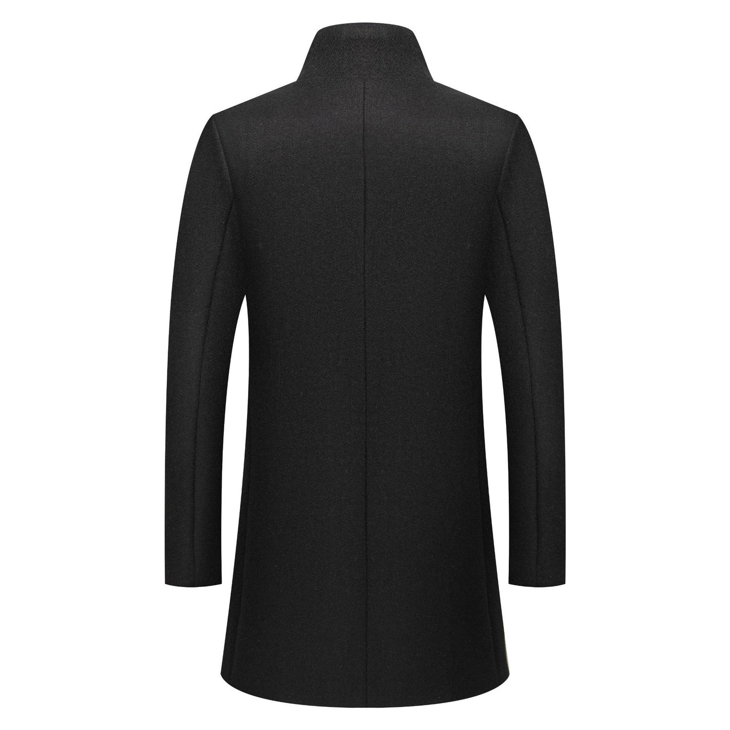 Men's Stand-collar Mid-length Solid-color Wool Coat