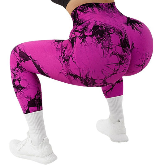 Tie-dye Fersken Hofter Yogabukser Plus Size Sømløse Hofteløftende Bukser
