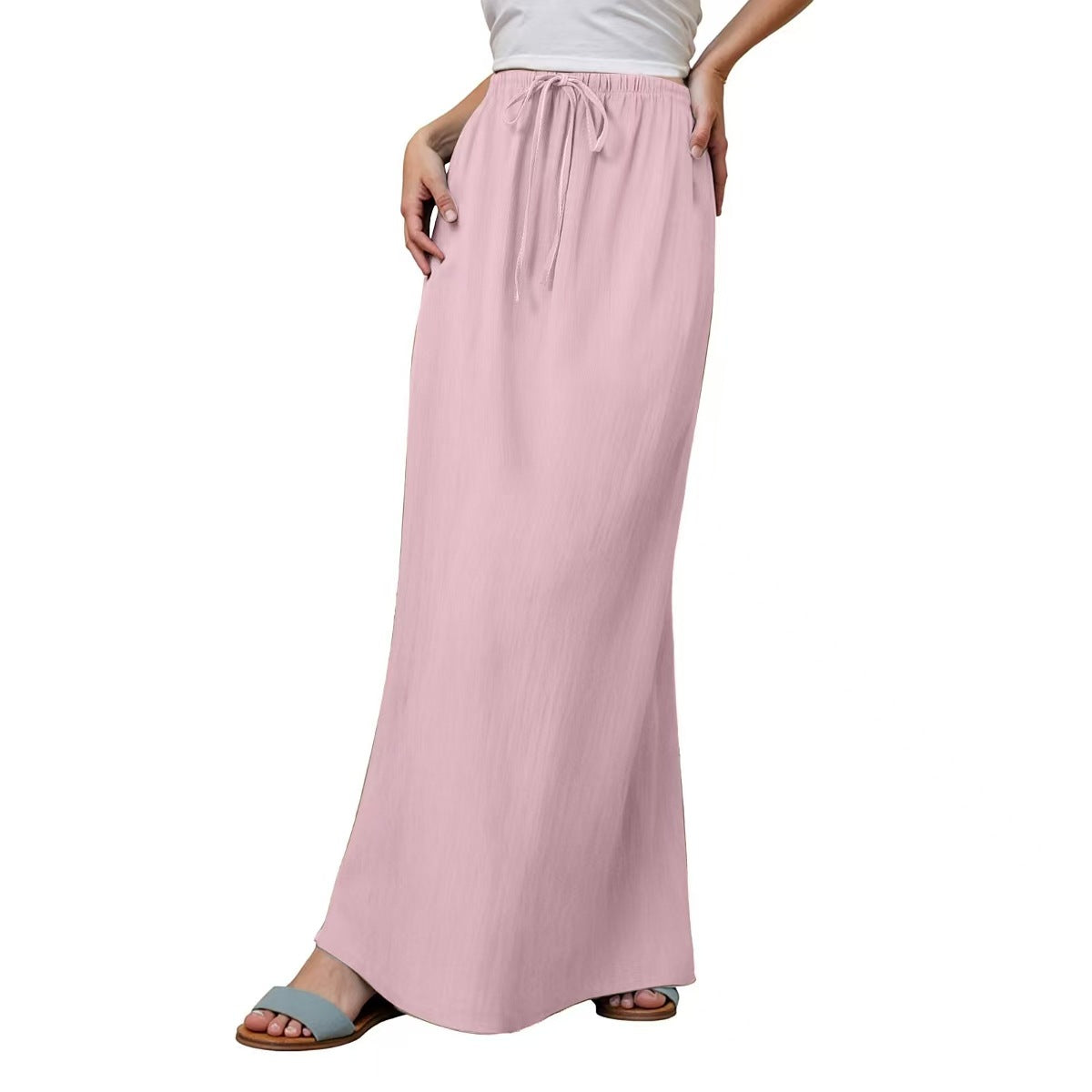 Women's Solid Color Drawstring Elastic Waist Skirt