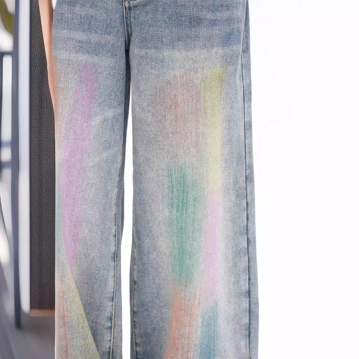 Colorful Fashion Casual Retro High Waist Loose Wide Legs Jeans