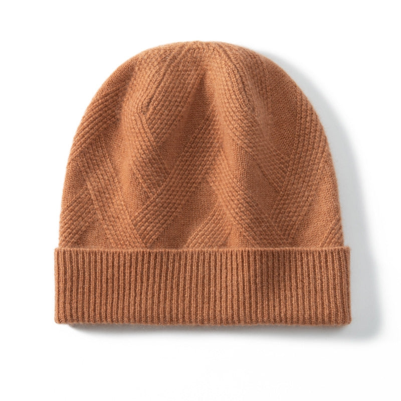 Pure Cashmere Hat Women's Thickened Wool Knitted Twisted Flower