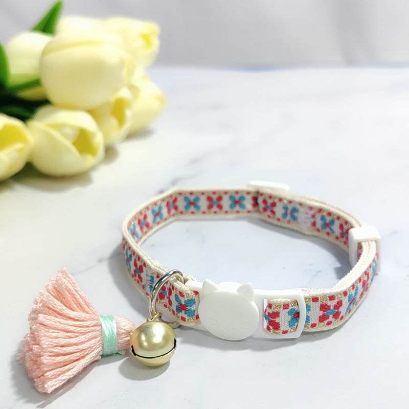 Anti-suffocation Safety Buckle Cat Collar Tassel Bell Adjustable Anchor Chain Rope