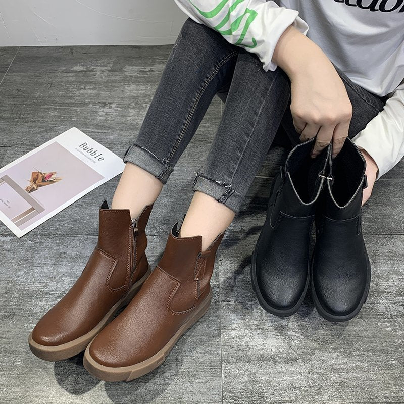 Women's Round toe Mid-heel Thick Heel Martin Boots