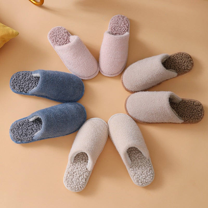 Fashionable warm home anti slip plush cotton slippers