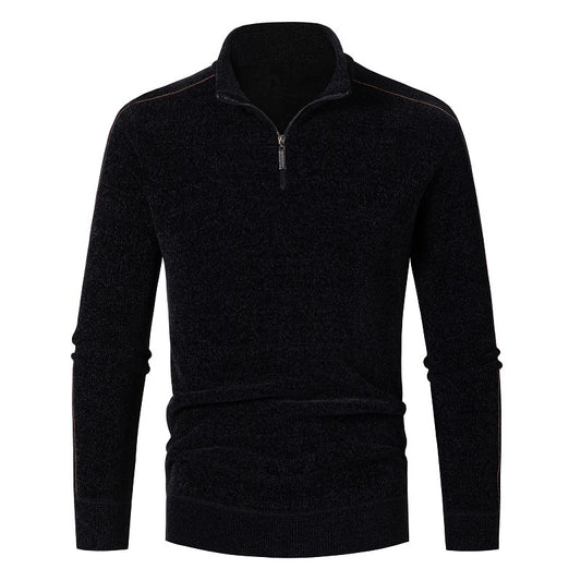 Men's Thickened Chenille Zipper Solid Color Warm Sweater