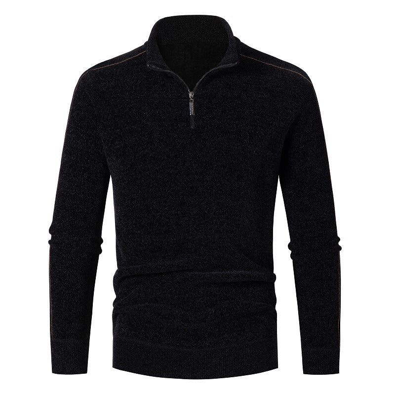 Men's Thickened Chenille Zipper Solid Color Warm Sweater