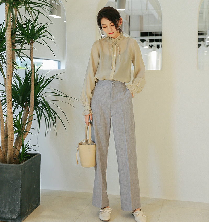 Slim high waist casual wide-leg pants