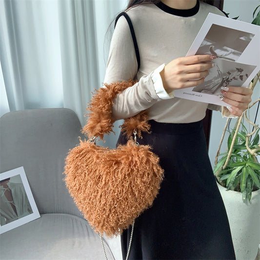 Womens Wool Handbag With Chain Strap