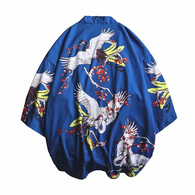 Men's Crane Print Kimono
