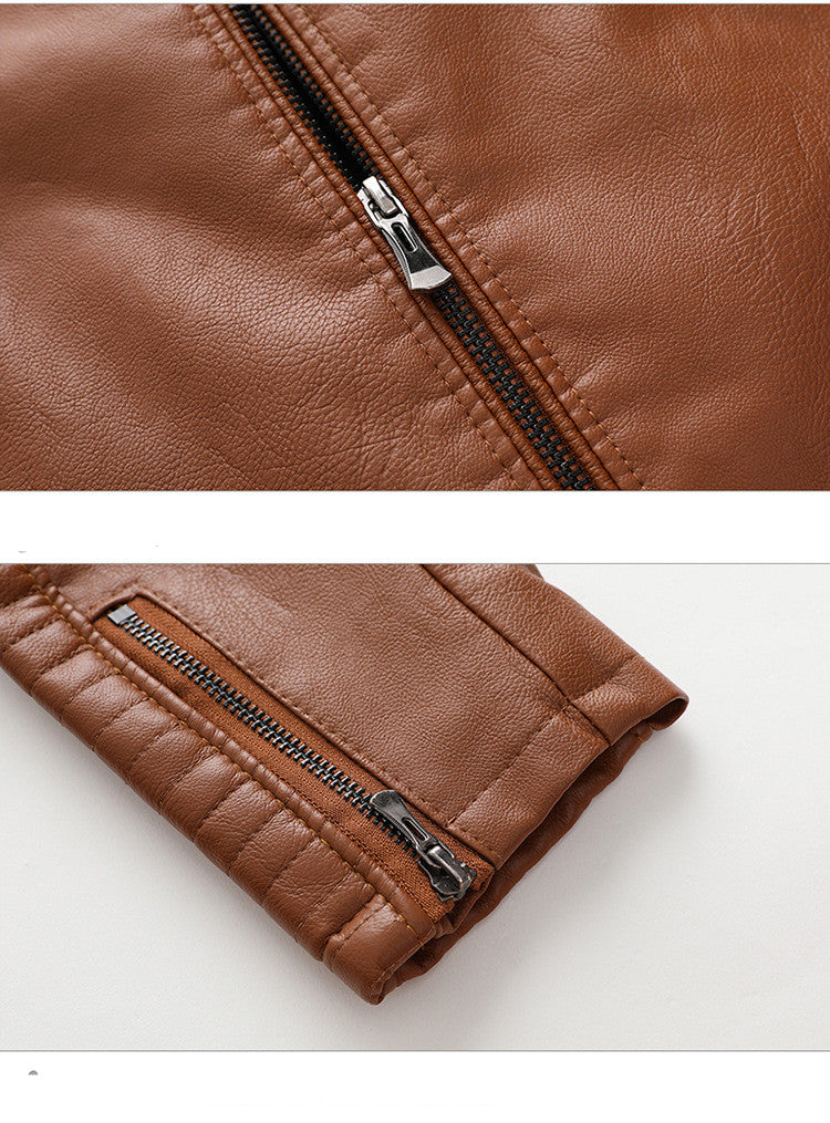 Men's plus velvet PU leather jacket