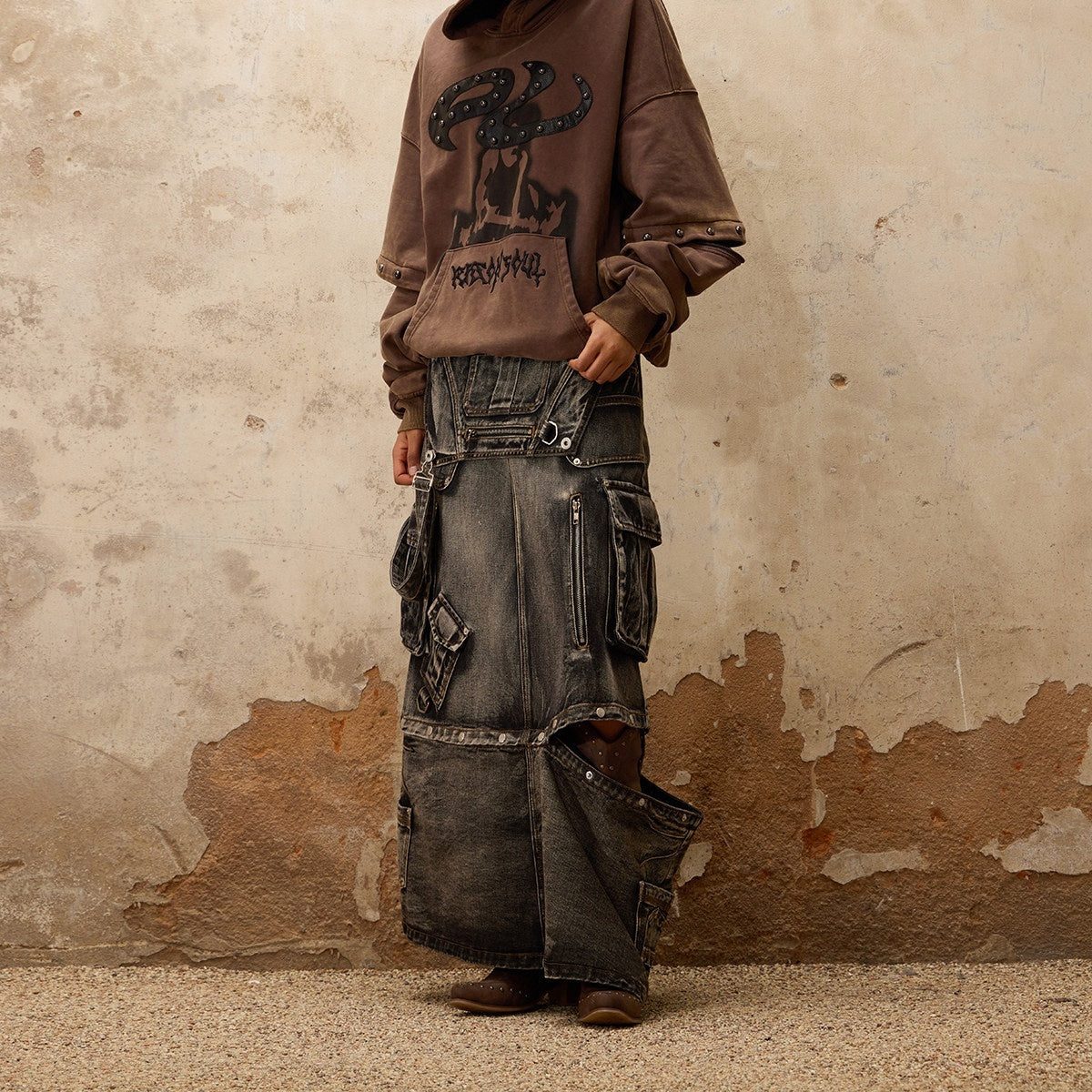 Detachable Denim Suspender Skirt 3-in-1