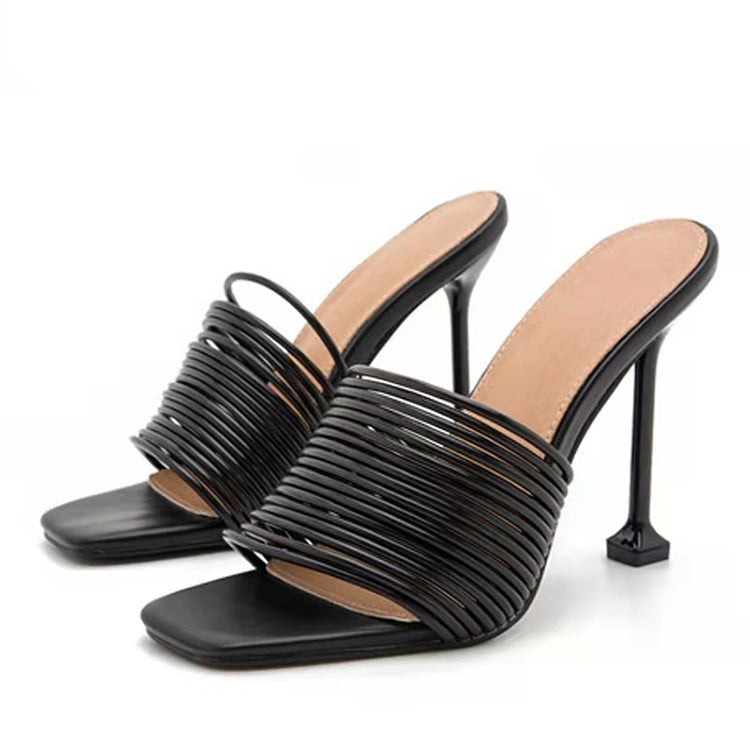 Foreign Trade Large Size Women's Shoes Square Toe Super High Heel Sandals And Slippers