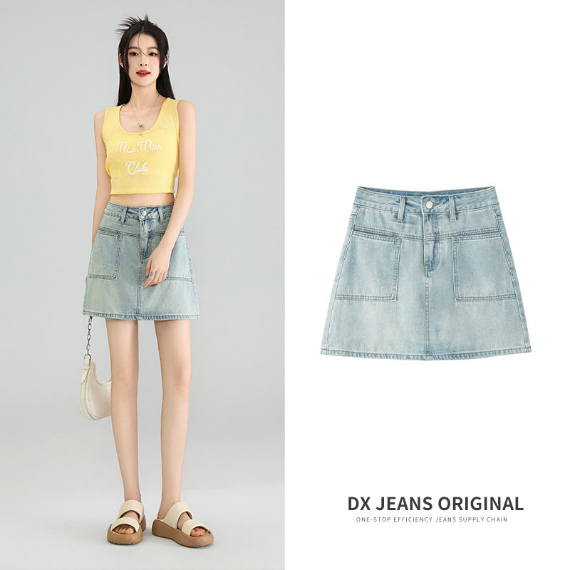 Denim Skirt Lining Safety Pants Design Sense All-match Blue