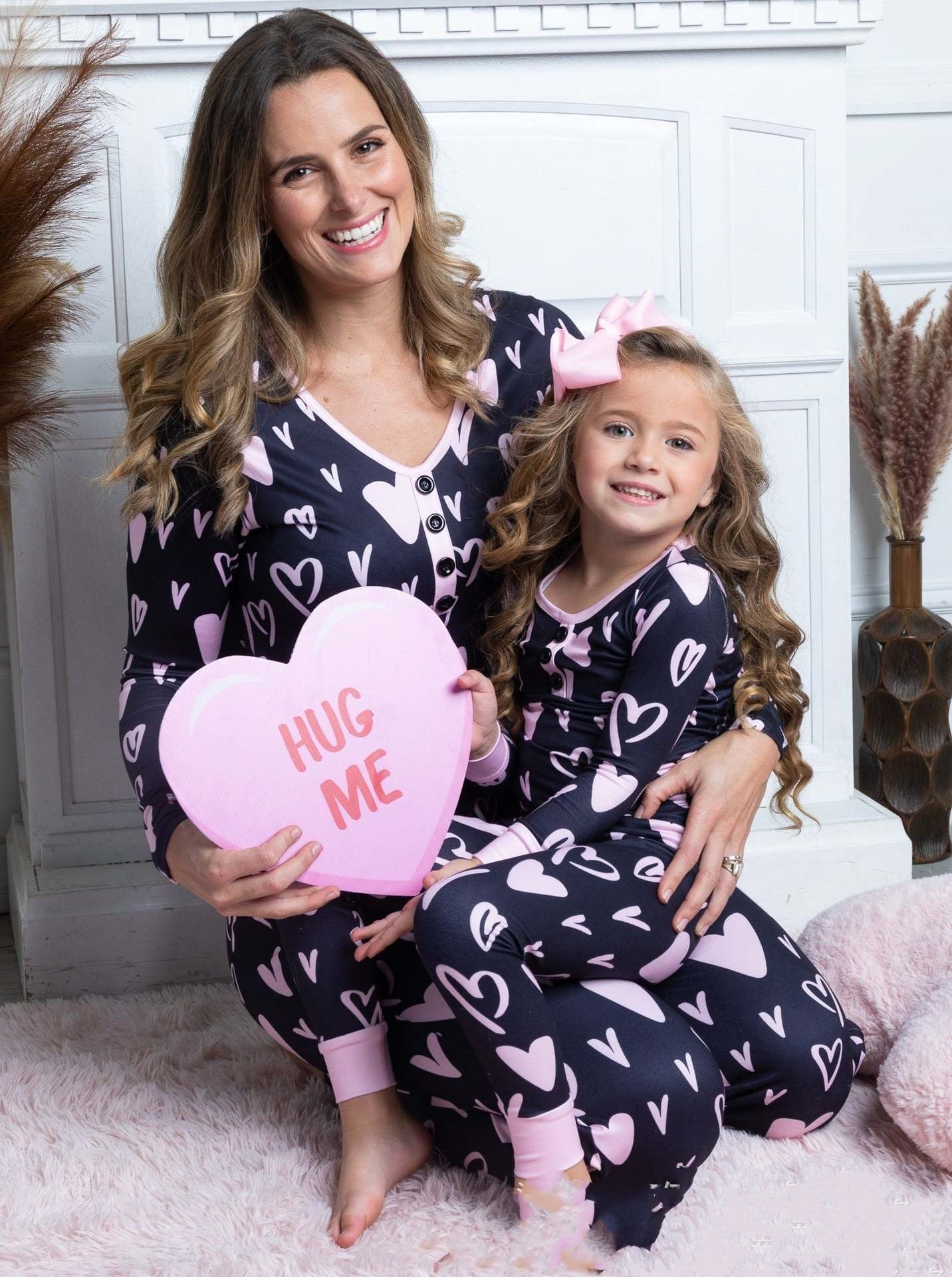 Skønhedstøj Valentinsdag Hjerteprint Fritidspyjamas Pyjamas Forældre-barn-sæt