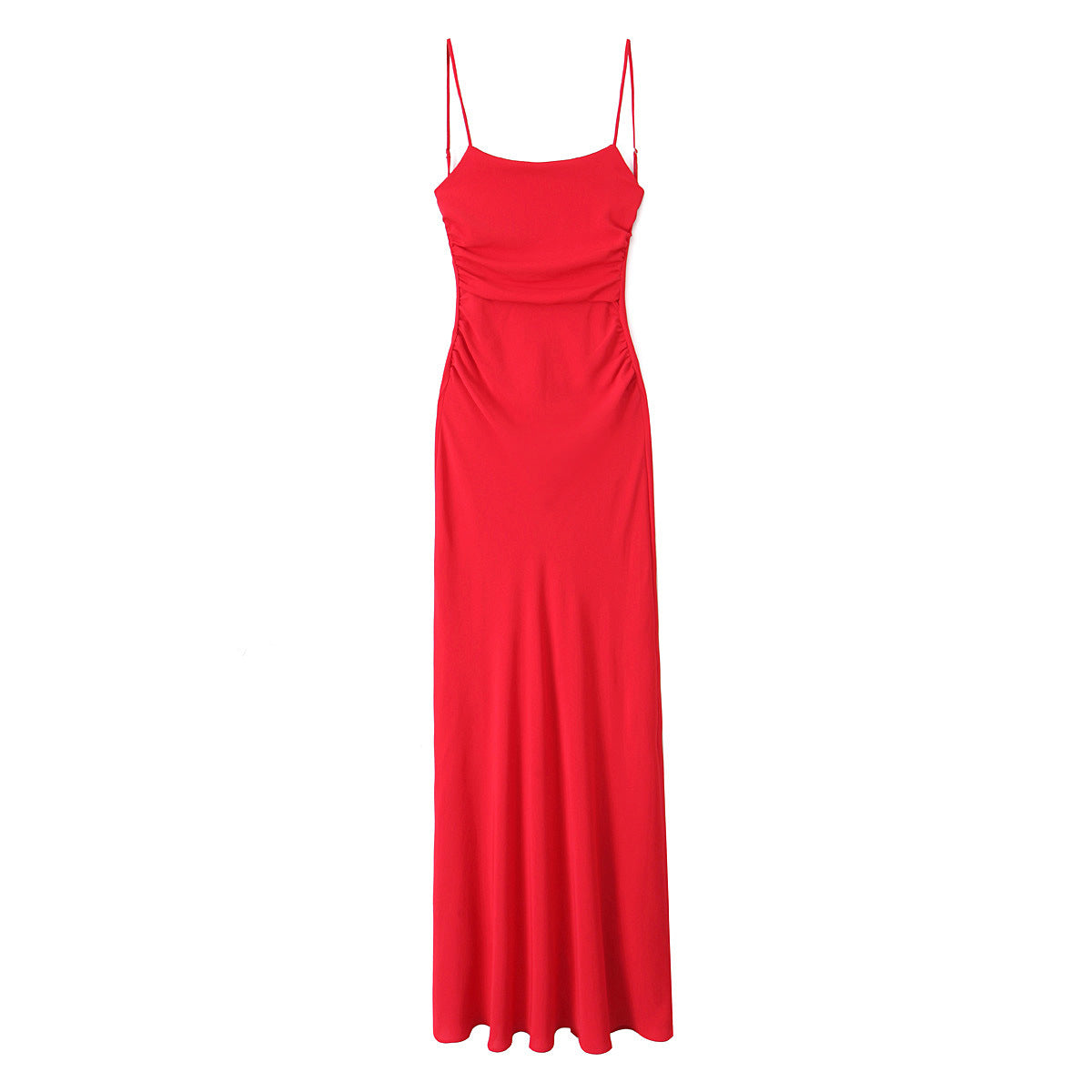 Elegant Round-neck Solid-color Dress With Ruffled Hem And Side Slit