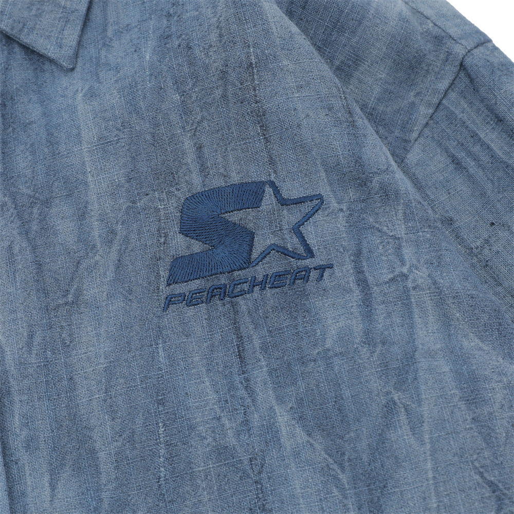 Simple Embroidered Linen Cotton Distressed Shirt For Men