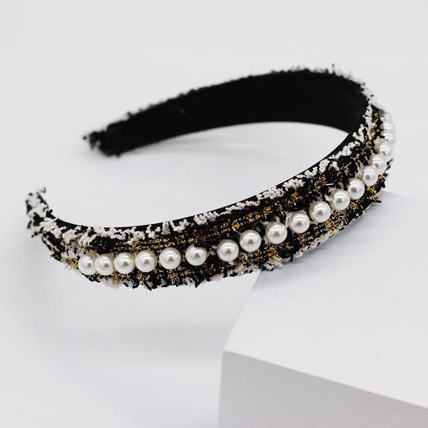 Braided large pearl hair band