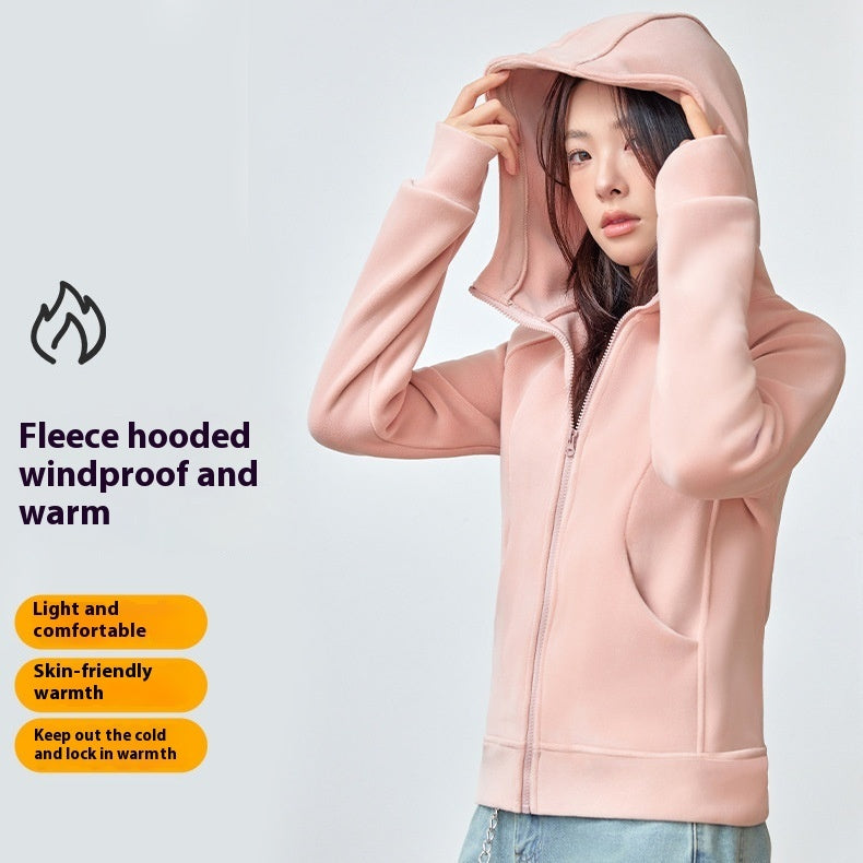 Hooded Sweater Double-sided With Velvet Cardigan Zipper Coat