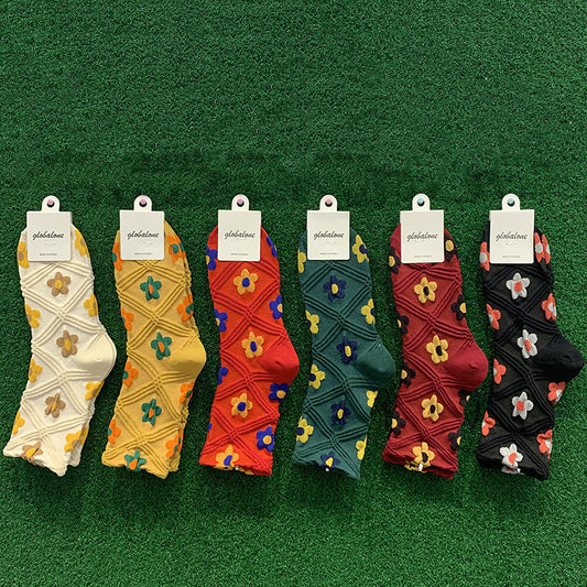 Ladies plaid flower cotton socks
