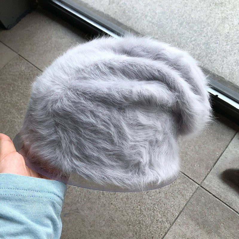Plush Gentle Rabbit Fur Knitted Pile Heap Cap