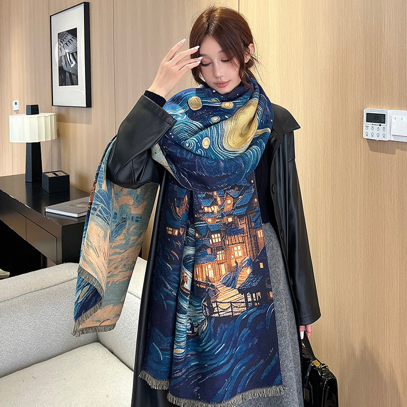 Kunstig Kashmir Tørklæde Elegant Sjal Mode Høj Sans for Stil