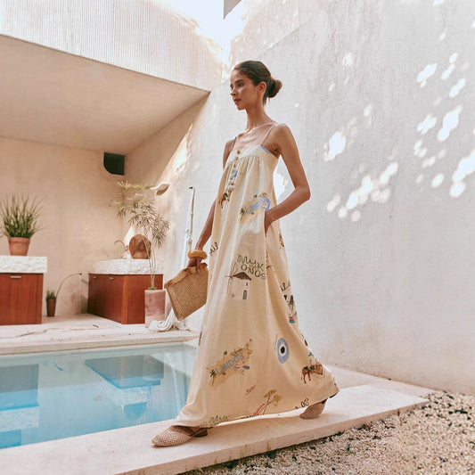 Sexy Spaghetti-strap Linen Dress From Europe And The US