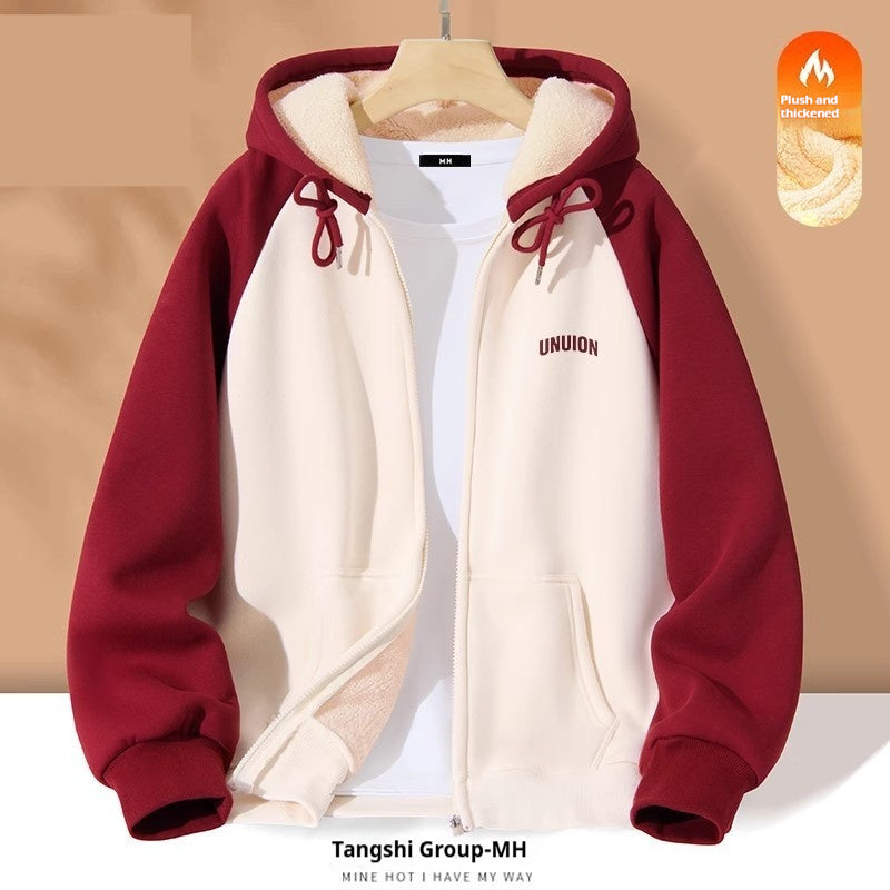 Ny kontrastfarve kvindetøj vinter fleeceforet afslappet cardigan frakke overtøj til kvinder