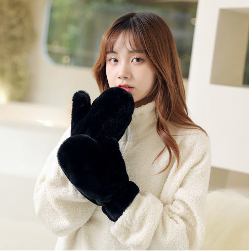 Plush Thickened Warm Plush Gloves Finger Cute Simple White Gloves