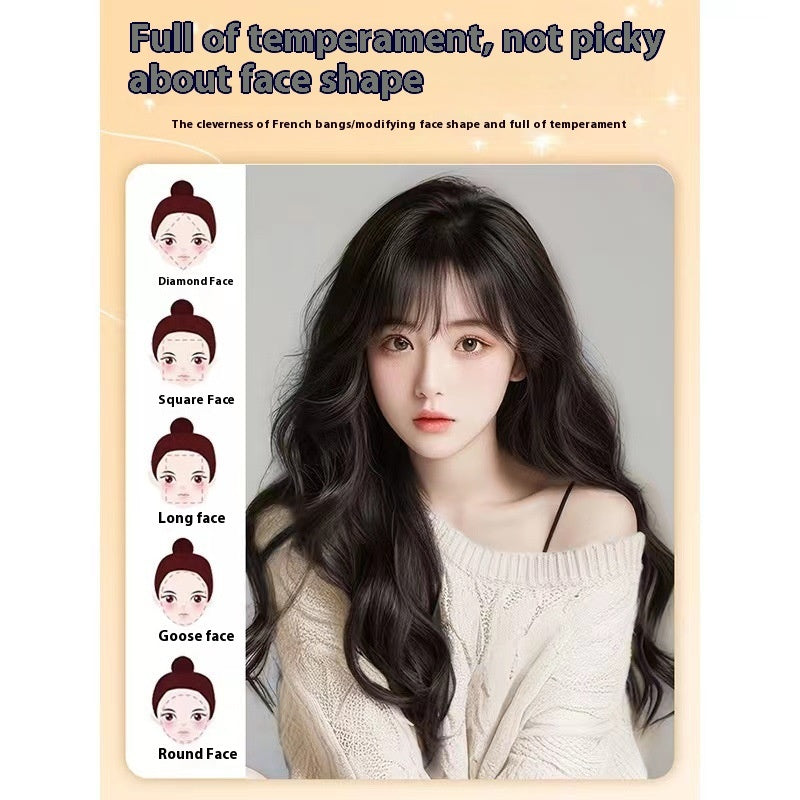 Women's Long Hair Full-head Wig Mid-length Fluffy Eight-character Bangs