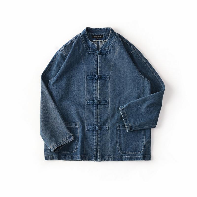 Cotton Washed Casual Stand-Collar Denim Shirt