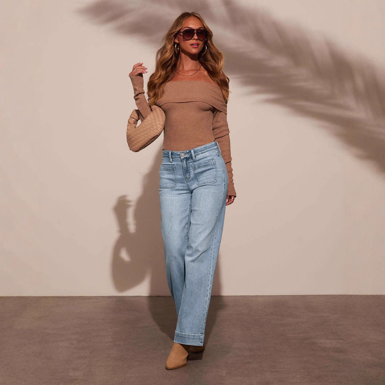 Womens High-waisted Denim Jeans With A Wide Straight Leg
