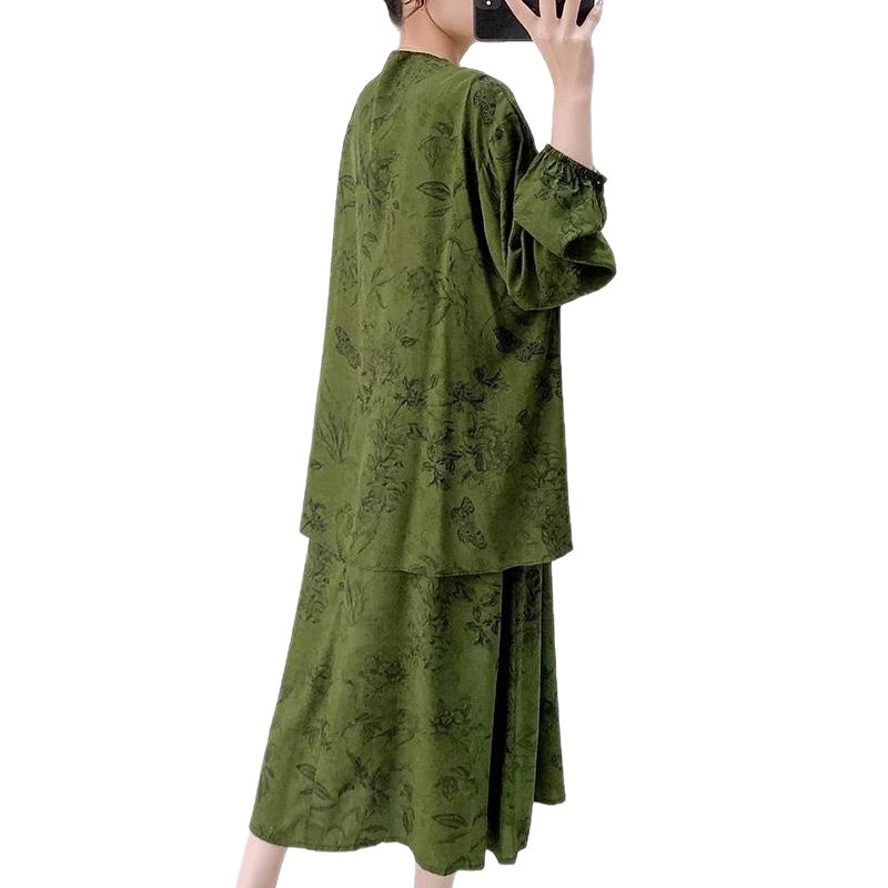 Womens Loose Casual Printed Camisole Dress And Outerwear Set