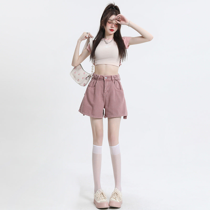 Cowboy Dirty Wide-leg Denim Shorts For Women