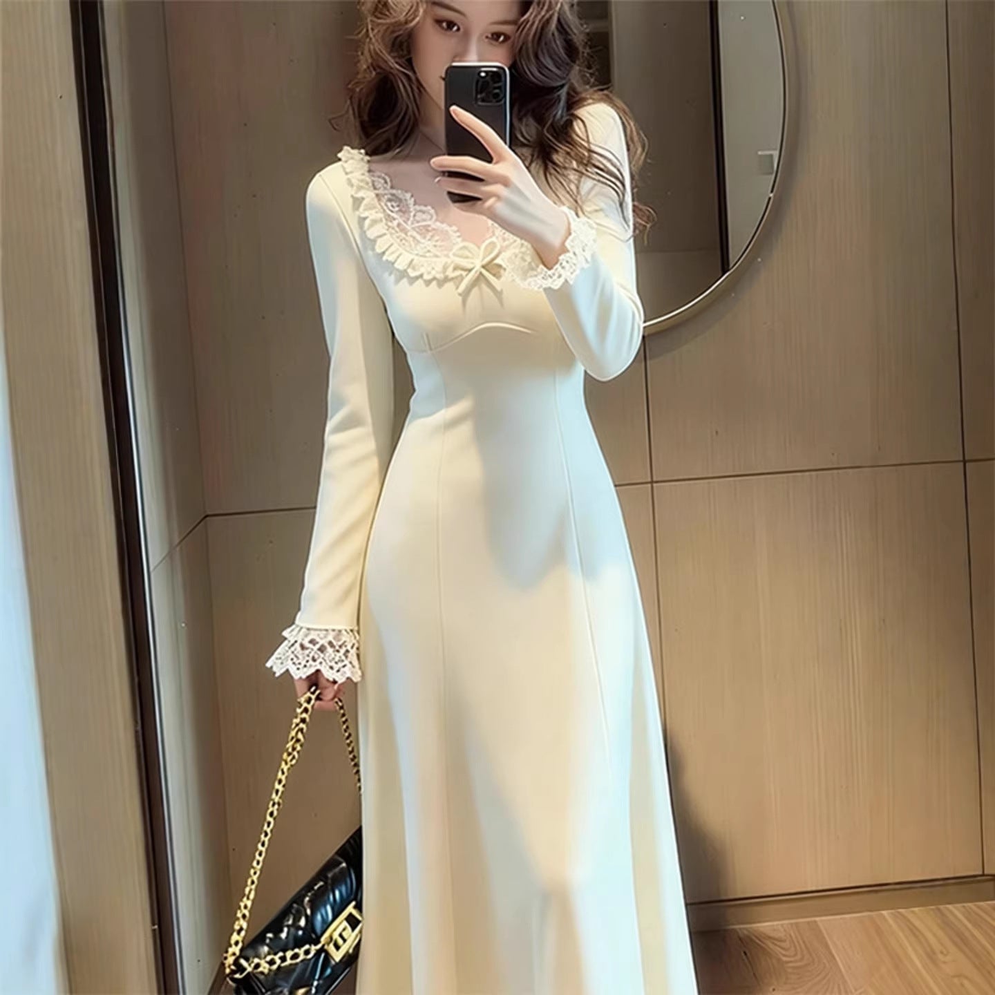 Early Autumn FrenchStyle Elegant Lace Knit Dress